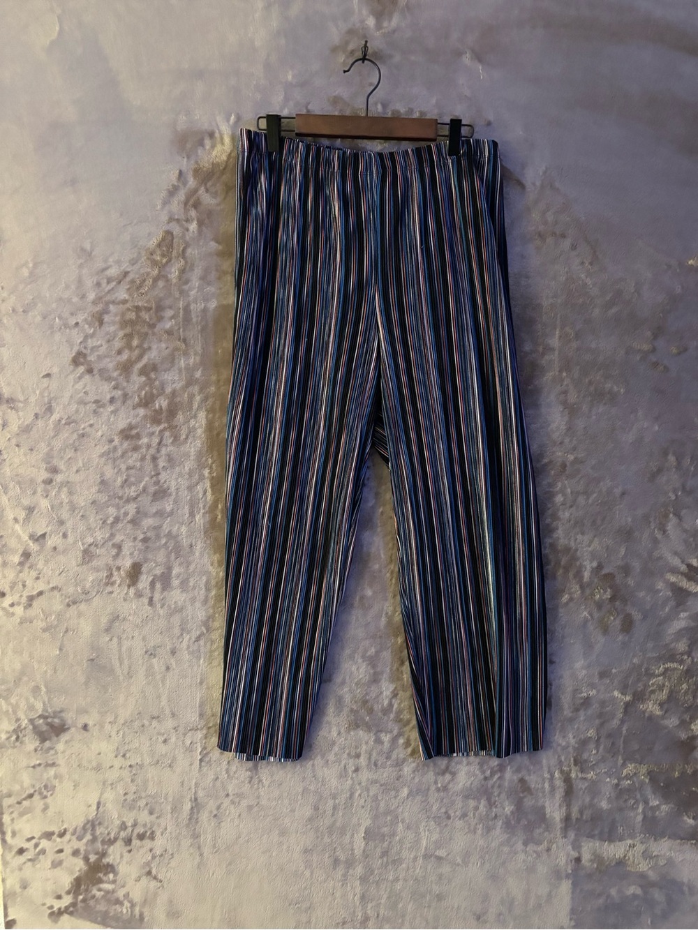 JohnPaulRichard Women’s Navy Blue Striped Multi-Color Pull-On Pants Size S
